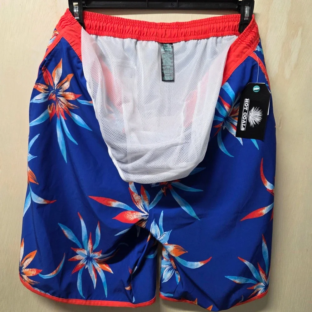 Hot Coals Mens Swim Shorts XL Blue Orange‎ Floral Tropical Quick Dry UPF 50+ New